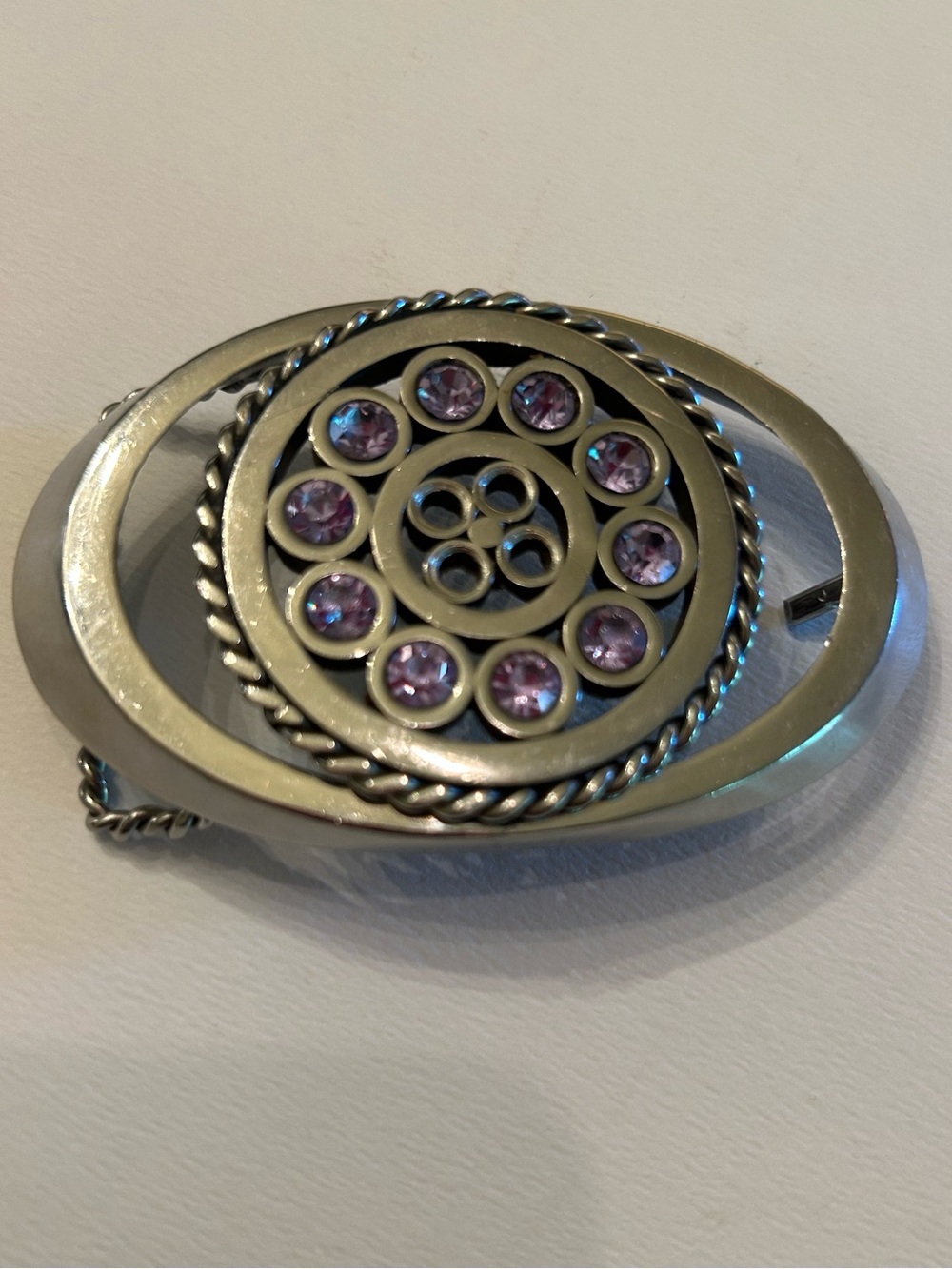 Vintage silver tone belt buckle with rhinestones